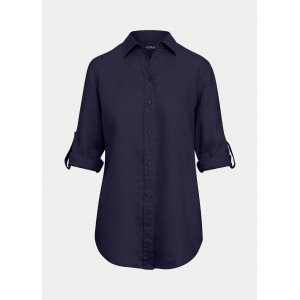 Relaxed Fit Linen Roll Tab Sleeve Shirt