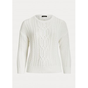 Cable-Knit Cotton Crewneck Sweater