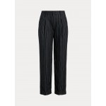 Pinstripe Pleated Linen Cropped Pant