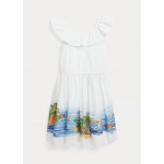 Seaside-Print Ruffled Cotton Dress