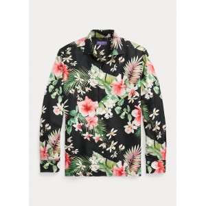 Botanical-Print Silk Twill Shirt