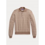 Plaid Cashmere-Blend Polo-Collar Sweater