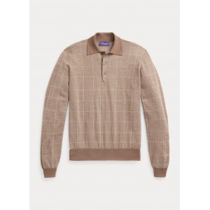 Plaid Cashmere-Blend Polo-Collar Sweater