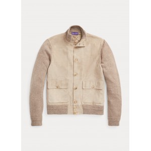 Suede-Front Cashmere Cardigan