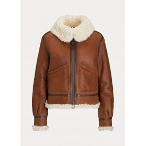 Leather-Trim Shearling Aviator Jacket