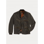 Leather-Trim Cotton Bomber Jacket