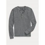 Garment-Dyed Waffle-Knit Henley Shirt