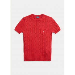 Cable-Knit Cotton Short-Sleeve Sweater