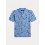 Sailboat-Print Cotton Mesh Polo Shirt