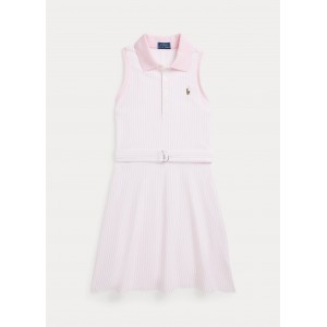 Belted Striped Knit Oxford Polo Dress