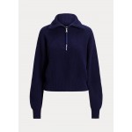 Rib-Knit Cashmere-Wool Half-Zip Sweater