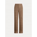 Plaid Linen-Silk Straight-Leg Pant