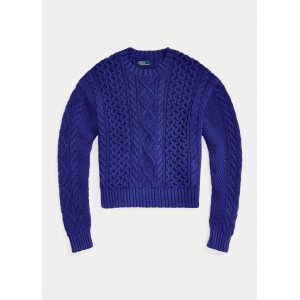 Cable-Knit Cotton Crewneck Sweater