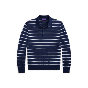 Striped Cotton Polo-Collar Sweater