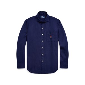 Classic Fit Flag-Embroidered Linen Shirt