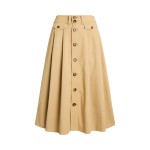 Button-Front Micro-Sanded Twill Skirt