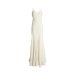 Chevron Linen-Blend Sleeveless Gown