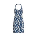 Floral-Embroidered Linen Halter Dress