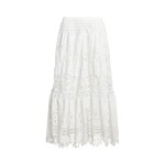 Battenberg-Lace Linen Midi Skirt