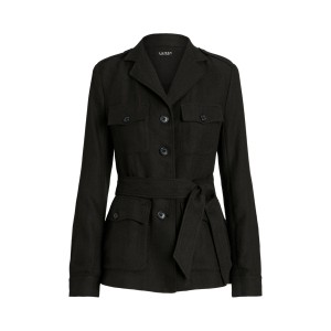 Belted Cotton-Linen Herringbone Jacket