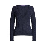 Cable-Knit Silk V-Neck Sweater