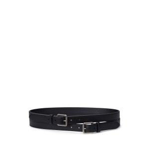 Leather Double-Buckle Stacked Wide Belt