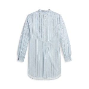 Striped Pleated Cotton Shirtdress