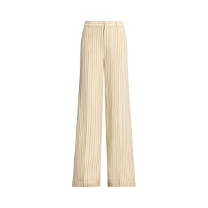 Pinstripe Linen-Blend Wide-Leg Pant