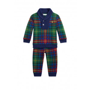 Baby Boys Checked Interlock Pullover Sweatshirt & Pants Set