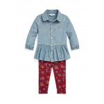 Baby Girls Chambray Top and Floral Jersey Legging Set