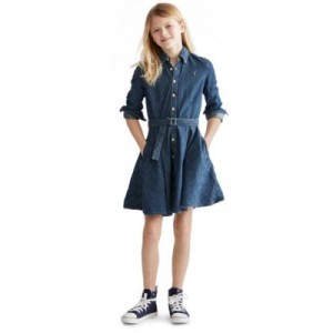 Big Girls Belted Denim Cotton Shirtdress