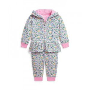 Baby Girls Floral Terry Hoodie and Jogger Pants Set
