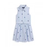 Toddler and Little Girls Belted Polo Pony Oxford Sleeveless Shirtdress
