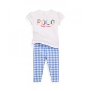 Baby Girls Logo Jersey T Shirt and Gingham Leggings Set