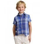 Toddler and Little Boys Plaid Linen Short-Sleeve Shirt