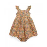 Baby Girls Floral Ruffled Cotton Dress and Bloomer Set