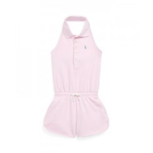 Toddler and Little Girls Stretch Mesh Halter Polo Romper