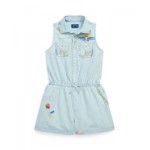 Big Girls Embroidered Cotton Chambray Romper