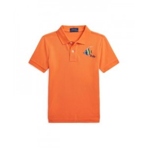 Toddler and Little Boys Fish-Embroidered Cotton Mesh Polo Shirt