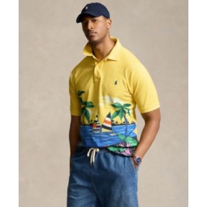 Mens Big & Tall Beach-Print Cotton Mesh Polo Shirt