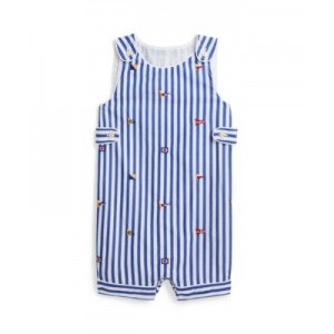 Baby Boys Flag-Embroidered Striped Cotton Overall