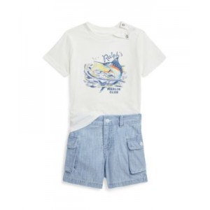 Baby Boys Jersey Graphic Tee and Chambray Short Set