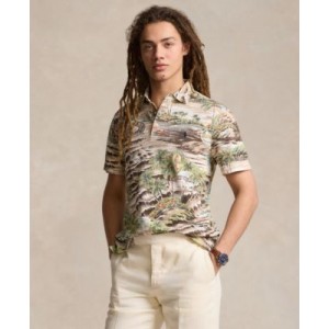Mens Classic-Fit Beach-Print Mesh Polo Shirt