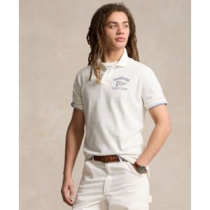 Mens Classic-Fit Nautical-Print Cotton Mesh Polo Shirt
