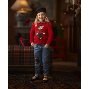 Toddler and Little Girls Polo Bear Cotton-Blend Sweater