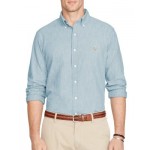 Classic Fit Long Sleeve Chambray Cotton Button Down Shirt