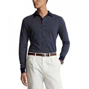Cotton Stripe Regular Fit Polo Collar Sweater