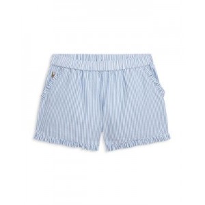 Girls Striped Ruffle Cotton Seersucker Shorts - Little Kid
