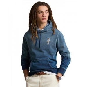 Cotton French Terry Indigo Dyed Polo Bear Embroidered Hoodie