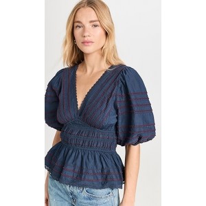 Mable Cambric Puff Sleeve Pleated Top